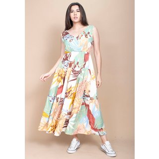 Vestido Cabanafree Regata Longo Peri Viscose Camadas Estampa Aurora Suave