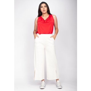 Calça Pantacourt Amazônia Vital Malha Encorpada Risca de Giz Off White