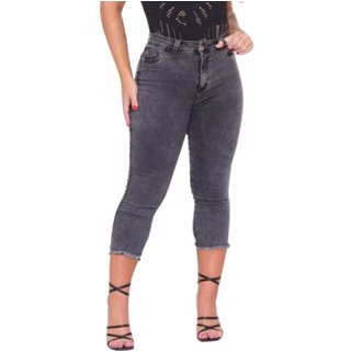 Calça Corsário Curta Chumbo/Cinza/Marmorizada Feminina Jeans Cintura Alta Moda Tendência Alleppo Jeans