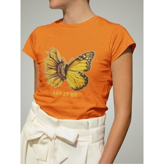 Camiseta Básica Feminina GuGi Let It Be Borboleta Girassol Laranja