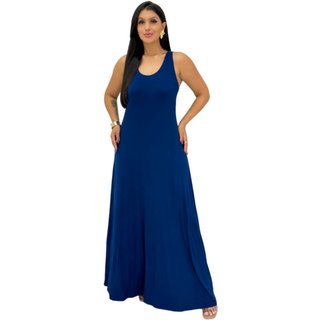 Vestido Viscolycra Maria Paes Regata Longo Marinho