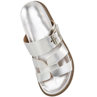 Papete H Rasteira Sandalia Confort Fivela Ver\u00e3o Agnes Veronez Prata