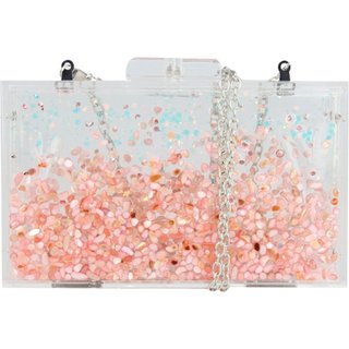 Clutch Crisfael Acrílico com Pedrarias e Brilho Rosa