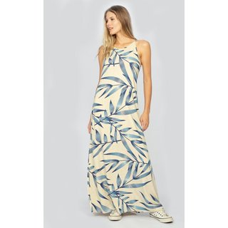 Vestido Longo Amazonia Vital Malha Trapézio Bambu Azul l