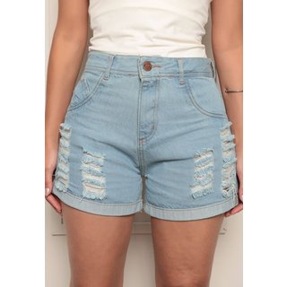 Shorts Feminino Ethereal Jeans com Barra Despojada e Moderno Lavagem Clara