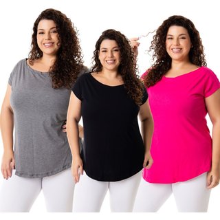 Kit 3 Blusa Feminina Academia Plus Size