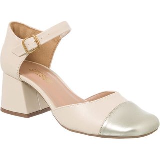Sapato Boneca Bico Quadrado Mary Jane Salto Baixo Confortável Off White
