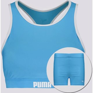 Conjunto Shorts Hotpants e Top Puma Gym Feminino Azul e Branco