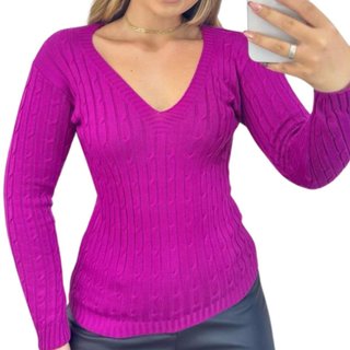 Blusa Suéter Industrie Feminino de Tricô Lilás Manga Longa