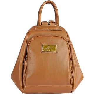 Mochila 3 em 1 de couro liso Sabrina - Caramelo