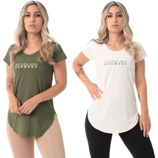 Kit 2 Blusa Feminina Academia Action Verde e Marfim