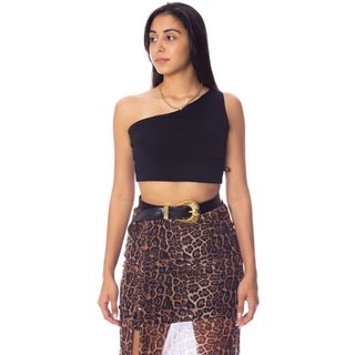 Cropped Moda Vício Um Ombro Só Preto