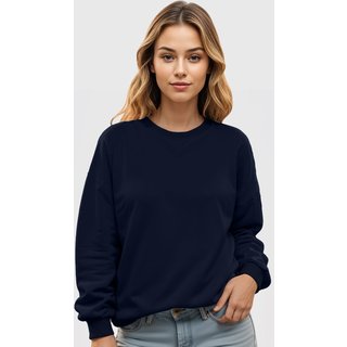 Blusa de Frio Moletom Feminino Flanelado Benellys Liso Gola Redonda Marinho