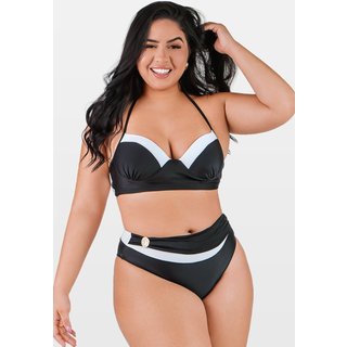 Biquíni Summer Soul Com Bojo e Fecho Cintura Baixa Plus Size Preto e Branco