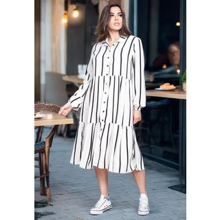Vestido Cabanafree Midi Estampa Essencial Listrada Branco