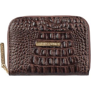 Carteira feminina de couro croco Kiara 10x13,5cm - Café