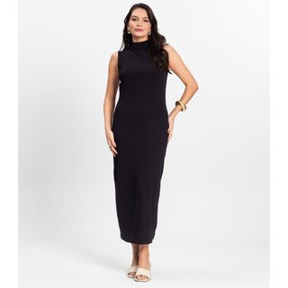 Vestido Midi Ribana Canelada Rovitex Preto