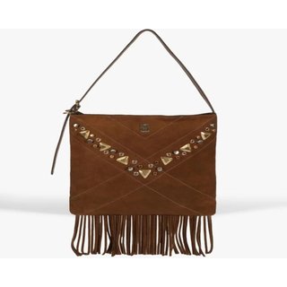 Bolsa Schutz Mally Tiracolo Pequena Franjas Marrom Pecan Brown