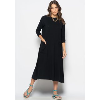 Vestido Midi Com Bolsos E Manga 7/8 Salvatore Preto