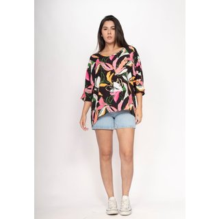 Blusa CabanaFree Morcego Ampla Tangará Estampa Pétalas Noturna