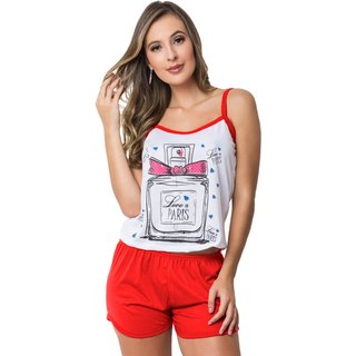 Baby Doll Gabi Lingerie Estampado Malha Alcinha Short Verão Pijama Curto Vermelho