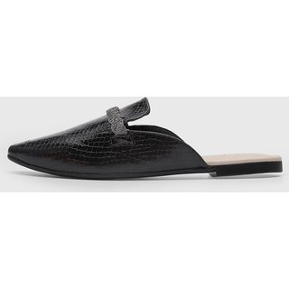 Mocassim Mule Feminino cê Detalhe Metalizado Preto