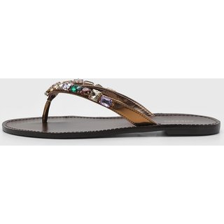 Rasteira Feminina Arezzo Pedrarias Metalizada Bronze