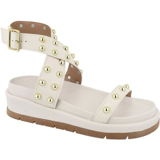 Sandália Papete Feminina Estilosa Plataforma Sola Alta Confortável Bolinhas Off White Tellini Store