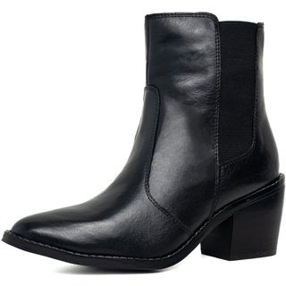 Bota Bico Fino Cano Curto Couro Preto Tellini Store