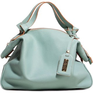 Bolsa Feminina Em Couro Alça De Mão Verde TIffany Com Laranja "Sheila Berreno"""