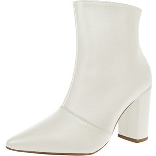 Bota Salto Alto Grosso Cano Curto Bico Fino Luiza Sobreira Off White Mod. 2230