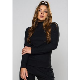 Blusa MVB Modas Canelada Gola Alta Camisa Manga Longa Cacharrel Preto