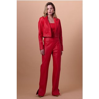 Calça Feminina Reta Neo Couro Pu Smk Vermelho Médio