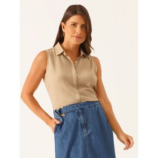 Camisa Sem Mangas em Viscose Aveia Oriel