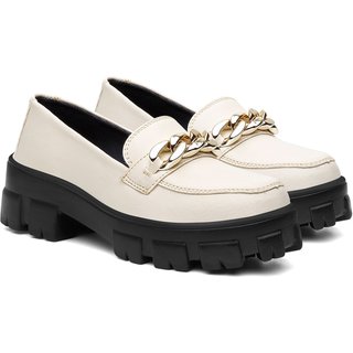 Mocassim Tratorado Plataforma Detalhe Corrente Dourada Estilosa Off-White