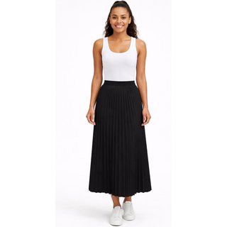 Saia Longa Plissada D Bell Outlet Fashion Forrada Lisa Evangélica Cintura Alta Preto