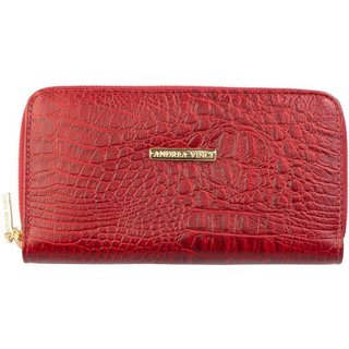 Carteira feminina de couro croco Bonny 10x19cm - Vermelho