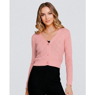 Cardigan Feminino Efeito Tricô com Botões 99233 Salmao 206oz