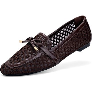 Mocassim Feminino Lumiss Material Natural Tela Bico Quadrado Confortável Marrom