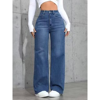 Calça Jeans Widleg Feminina Avec Casual e Basica Ideal Dia a Dia Azul Medio