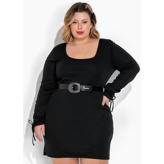 Vestido Com Mangas Longas Plus Size Preto Marguerite