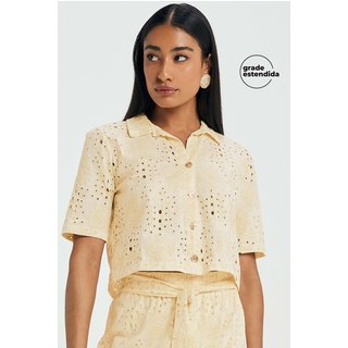 Camisa Feminina Tropical Devorê Marialícia Amarelo