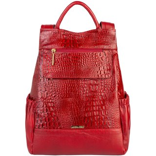 Mochila antifurto de couro croco Suelen - Vermelho
