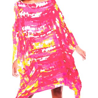Vestido Kaftan Saída Curto Acetinado Estampado Manchado Vermelho Pink