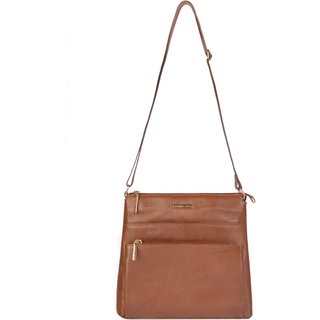 Bolsa transversal de couro liso Giselle - Whisky