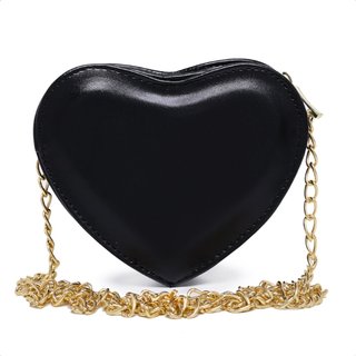 Bolsa Feminina Transversal De Coração alça Dourada Sch 8160 Preto