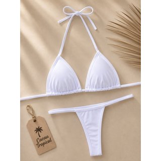 Biquíni Branco Feminino Cacau Tropical Top Cortininha com Calcinha Fita para Bronzeamento Moda Praia
