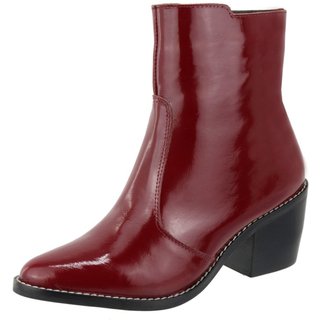 Bota Couro Bico Fino Cano Curto Vermelha Lançamento Tellini Store