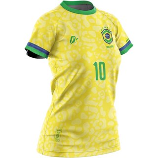 Camiseta Baby Look Filtro UV Brasil Canarinho Amarelo Onça
