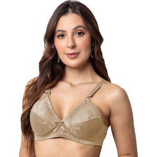 Sutiã Gabi Lingerie Sem Bojo Moda Elegante Confortável Soutien Básico Detalhado Renda Feminino Bege